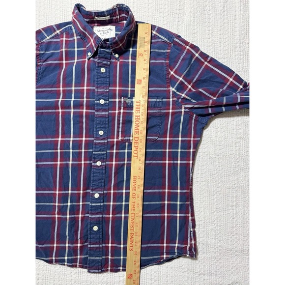 Y2K Abercrombie & Fitch Mens Plaid Button Up Shirt Sz XXL Navy Muscle Fit (B6) - Picture 4 of 8
